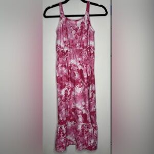 New Girls size 10 maxi Dress Tie Dye Pink White Long Sleeveless tank ruffle